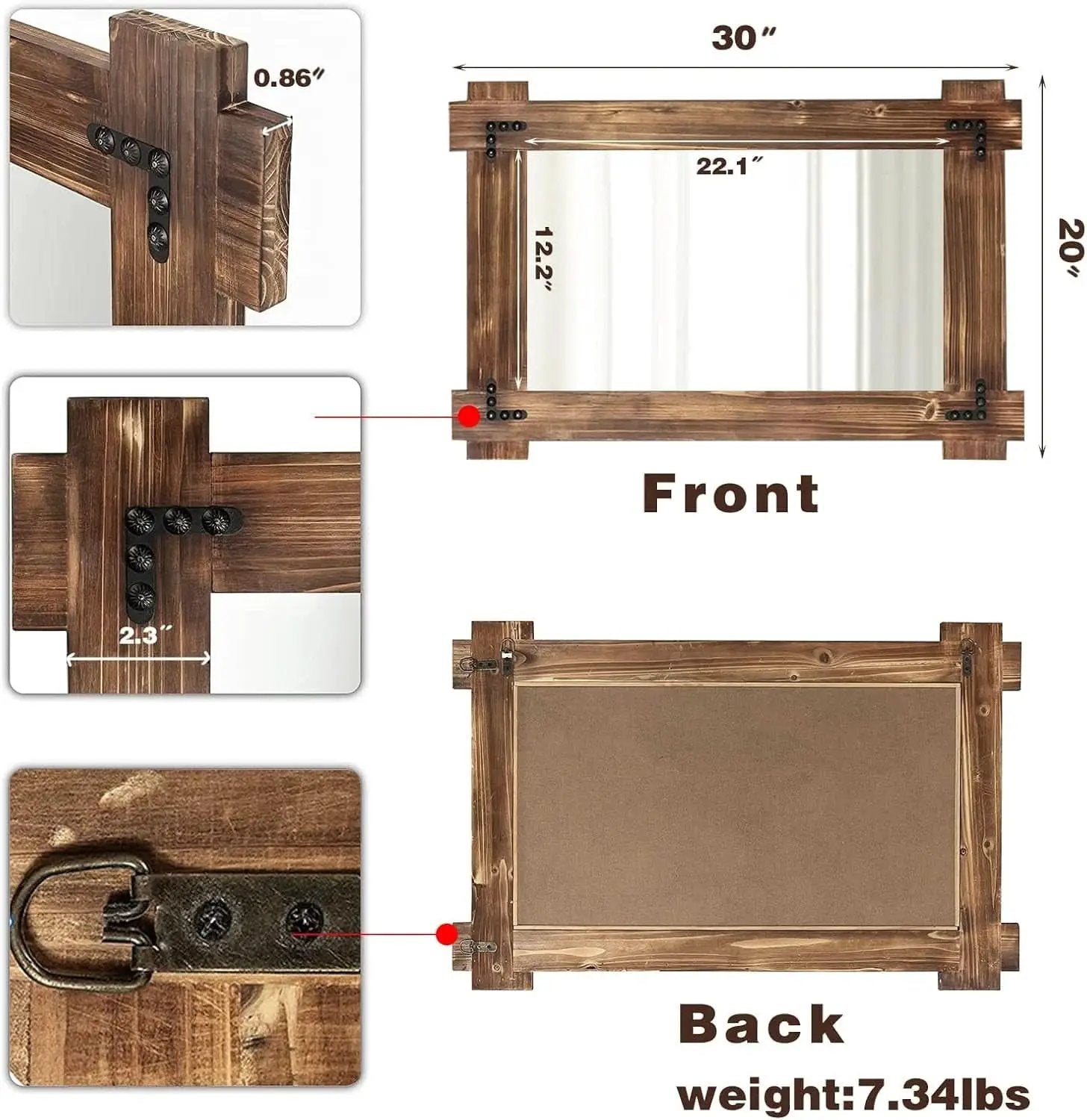 20x30 Rustic Wood Mirror For Bath With Black Metal Accents from PriceLows™