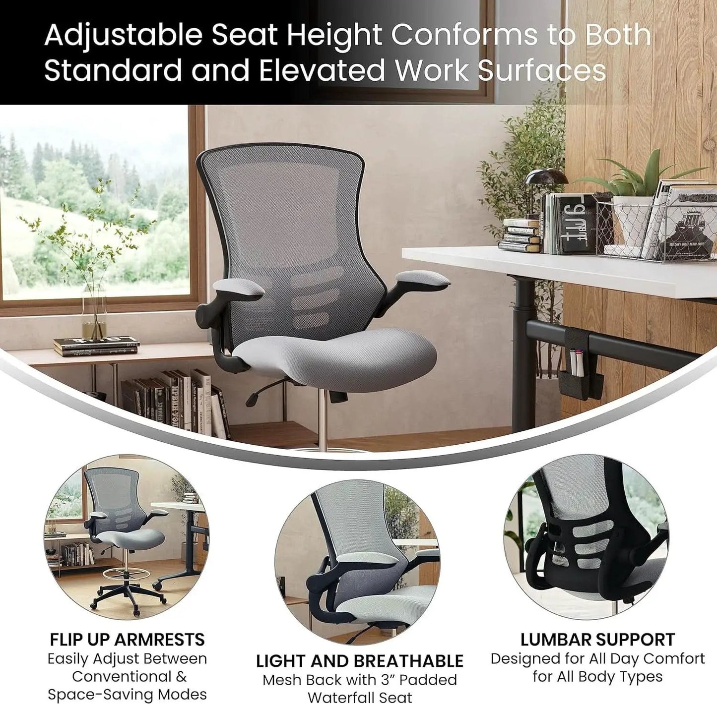 Kelista Mid Back Swivel Office Chair With Height Adjustable Dark Gray Mesh from PriceLows™