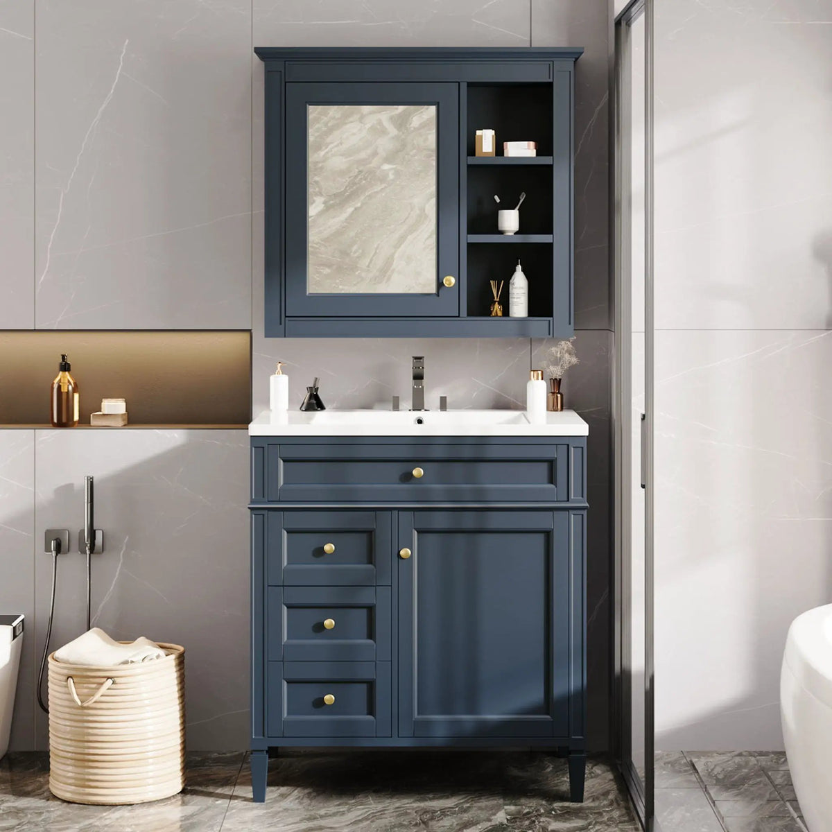 Bathroom Vanity With Medicine Cabinet | Royal Mirror Cabinet | Modern Storage | Unique Pattern Design