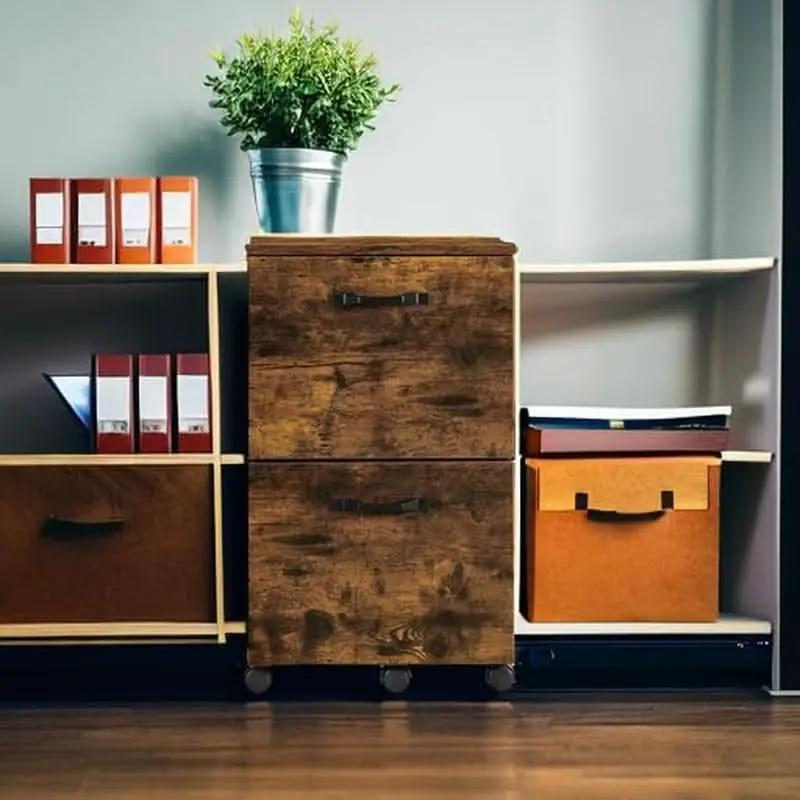 Two Drawer File Cabinet For Home Office Rolling Rustic Brown And Black Fits A4 And Letter Files from PriceLows™