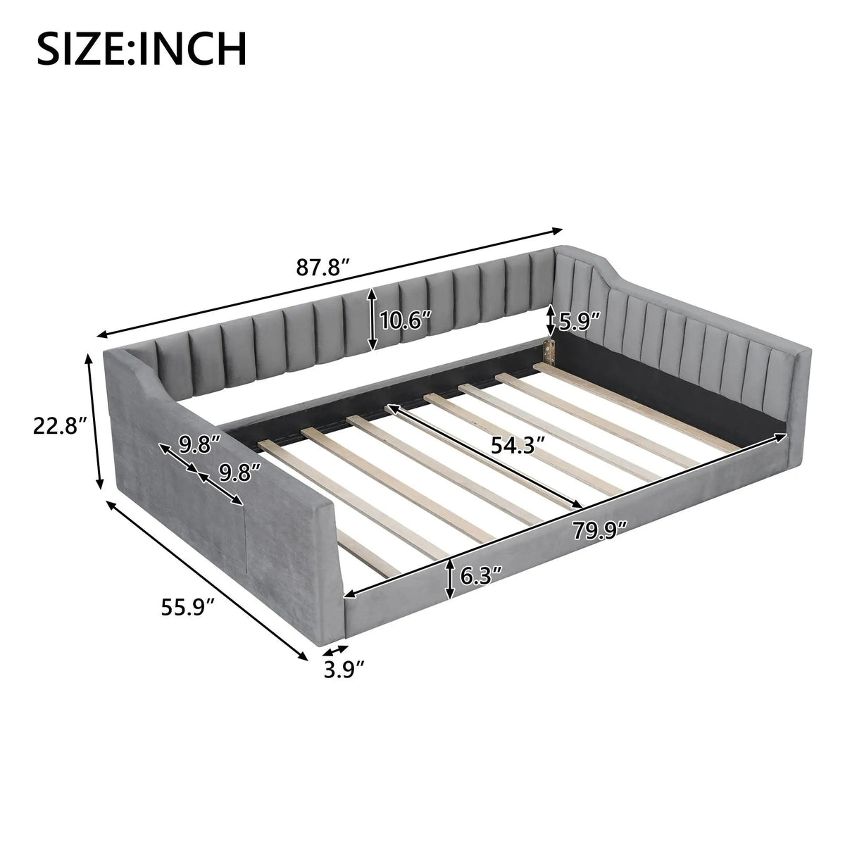 Compact Daybed | Side Storage Pocket | Vertical Stripe Upholstery | 87.8 Inch Length