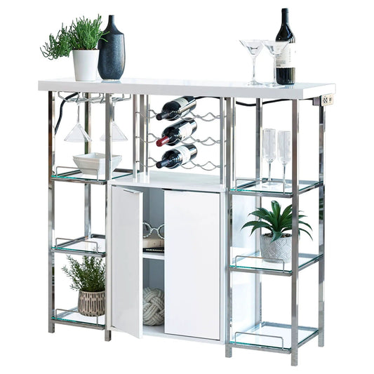Gallimore 2-door Bar Cabinet Wine Storage White High Gloss | 47.25 x 16 x 43 in | Tempered Glass | Home
