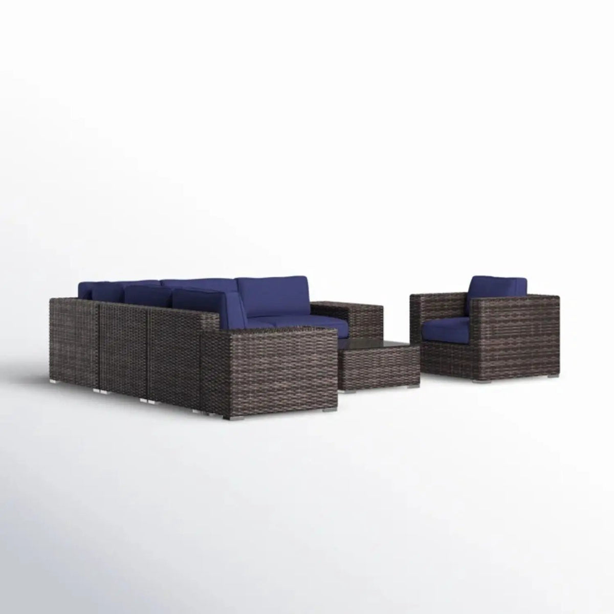 Wicker Seating Group Set | Table And Cushions Included | Aluminum Frames | Hand-Woven Wicker
