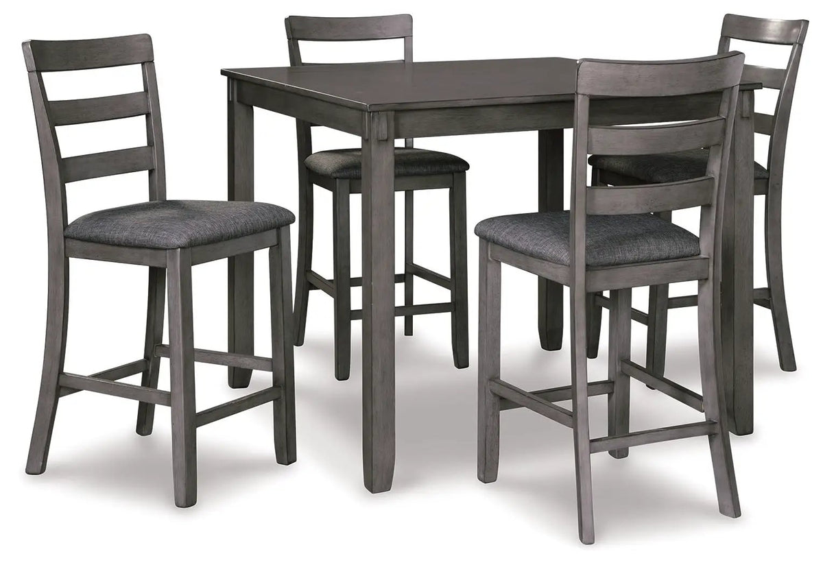 Bridson Square Counter Table Set | 5-Piece | 42.13 Inch Width | Gray