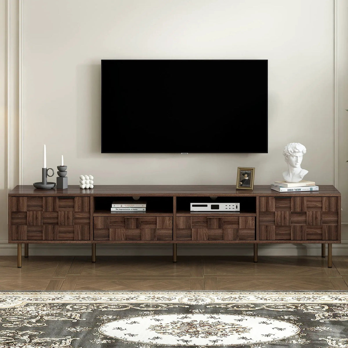 TV Stand | Media Console | 78.7 Inch with 2 Drawers 4 Cabinets | Mid Century