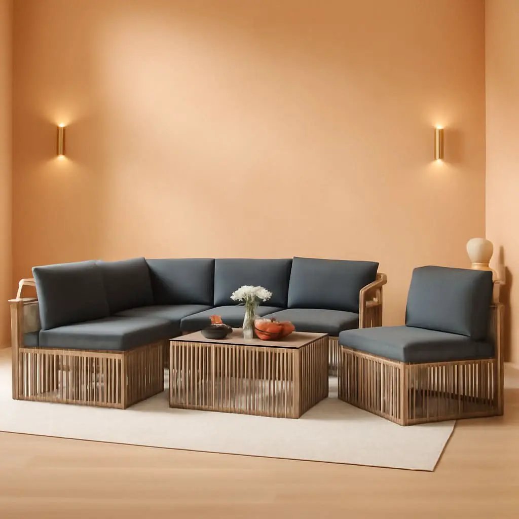 Brown Rattan Outdoor Conversation Set With Gray Cushions from PriceLows™