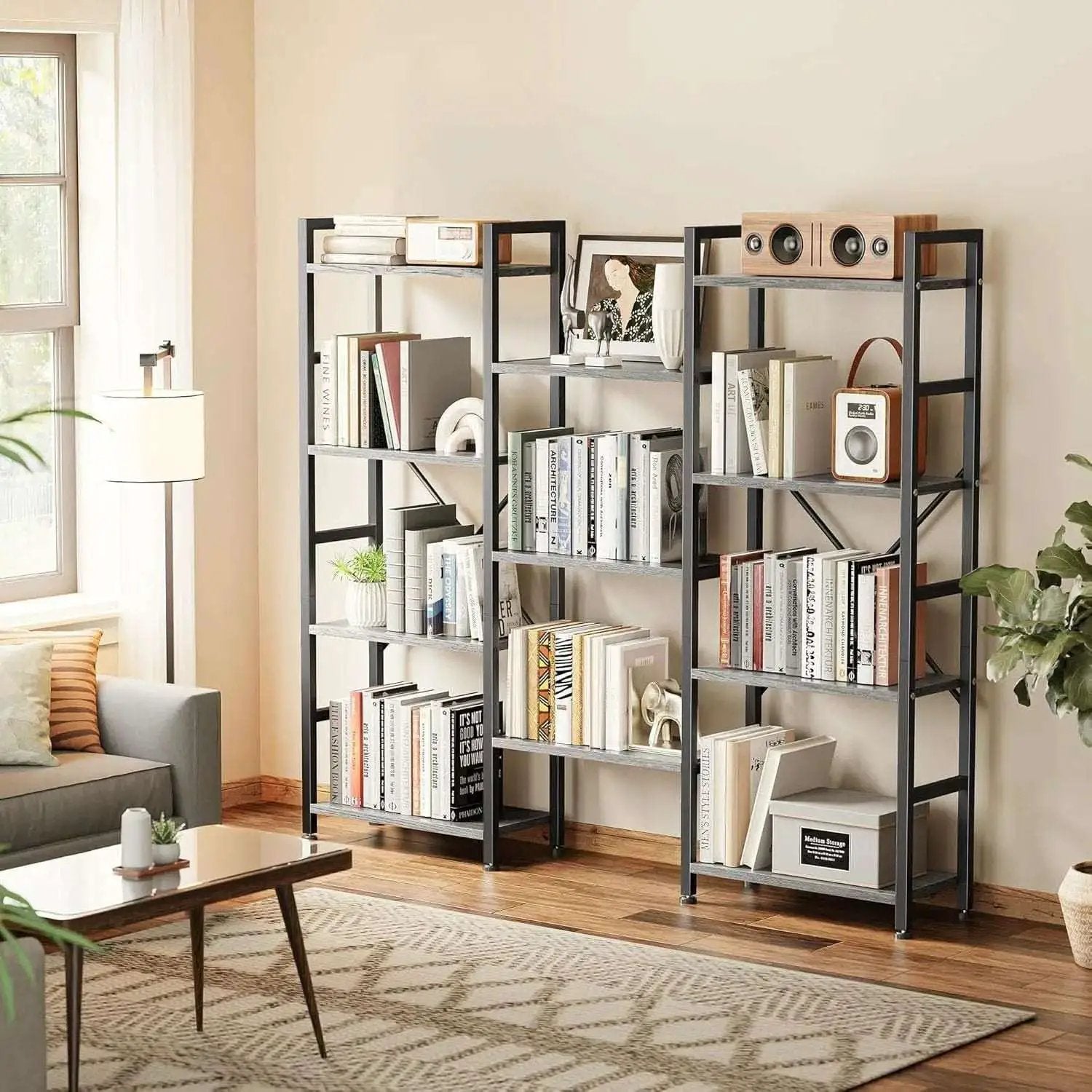 Grey 4 Tier Ladder Bookshelf With 11 Open Shelves For Home from PriceLows™
