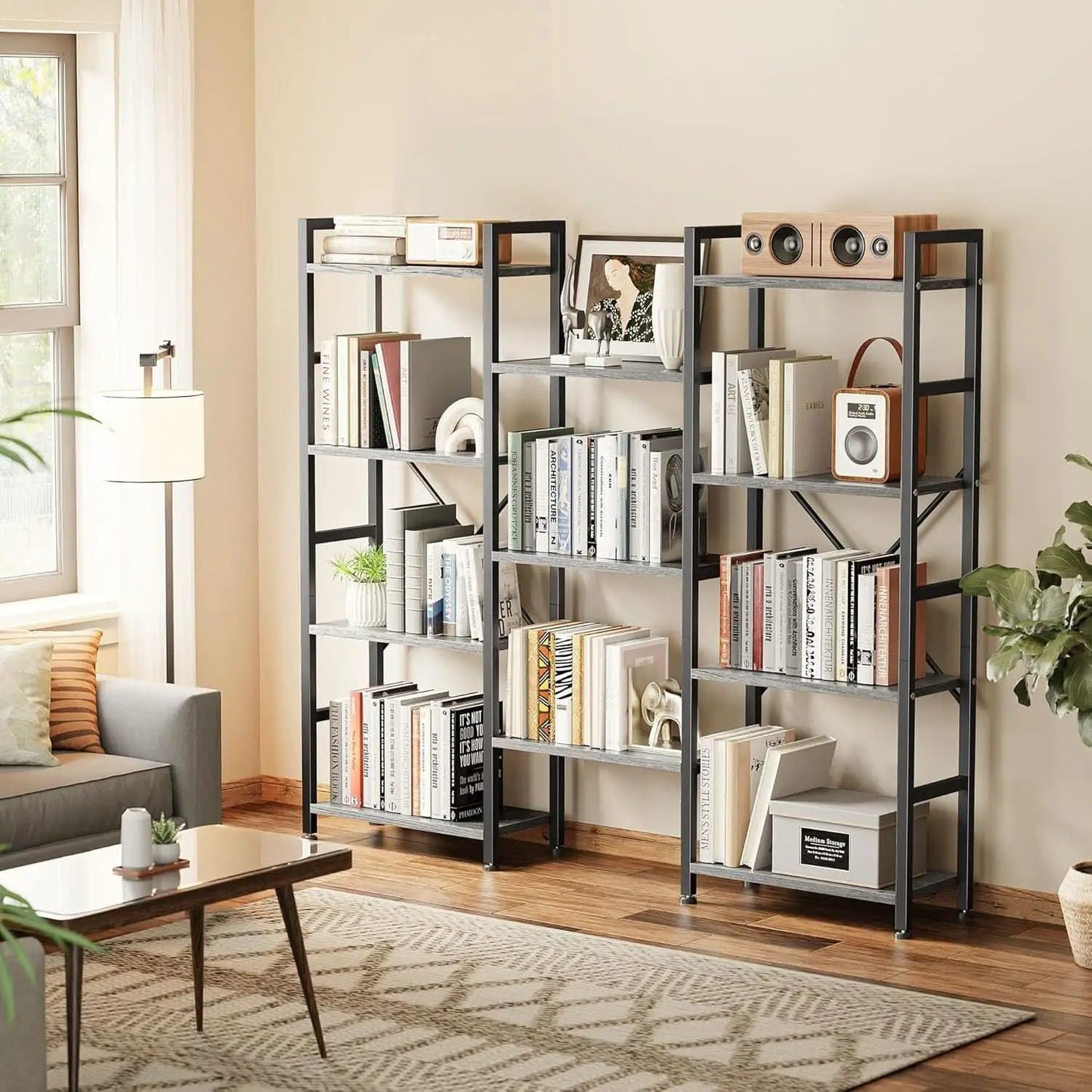 Grey 4 Tier Ladder Bookshelf With 11 Open Shelves For Home from PriceLows™