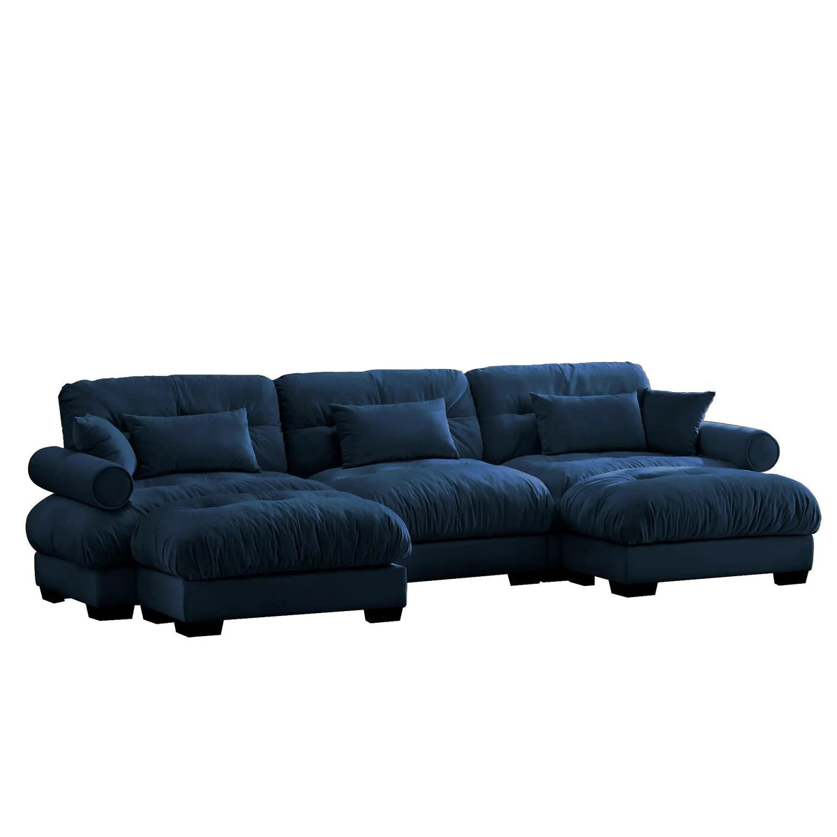 Modular Sectional Sofa | Deep Comfort Cushions | Vintage Fabric Ottoman