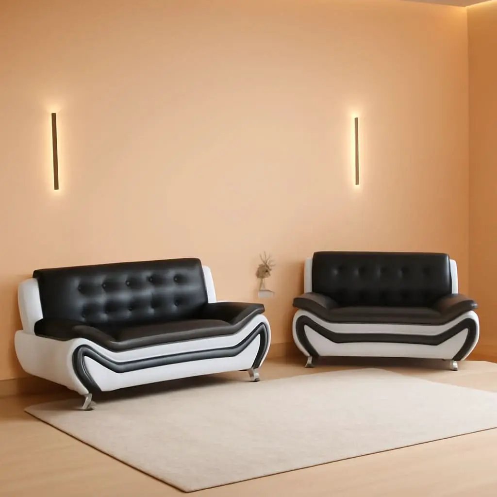 Faux Leather Sofa And Loveseat Set 2 Piece White And Black from PriceLows™
