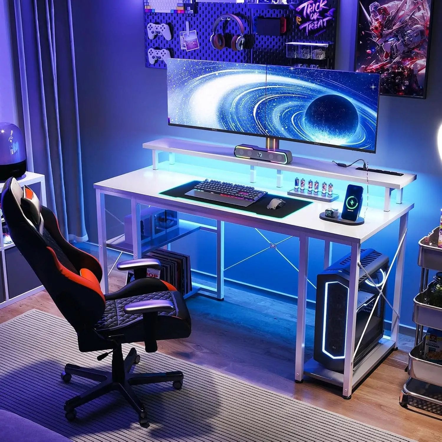 48 Inch LED Gaming Desk With Power Outlets Monitor Stand from PriceLows™