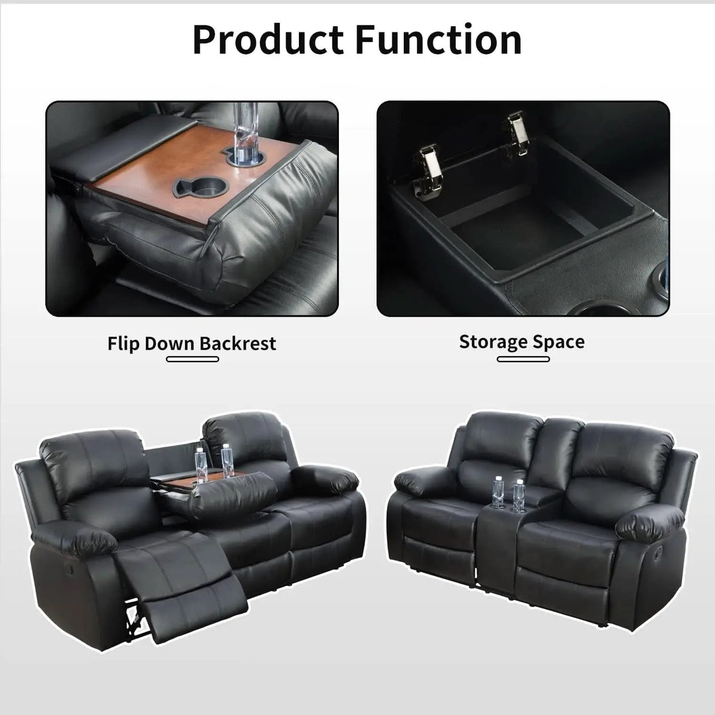 Black Recliner Sofa Set For Living Room Theater Seating from PriceLows™