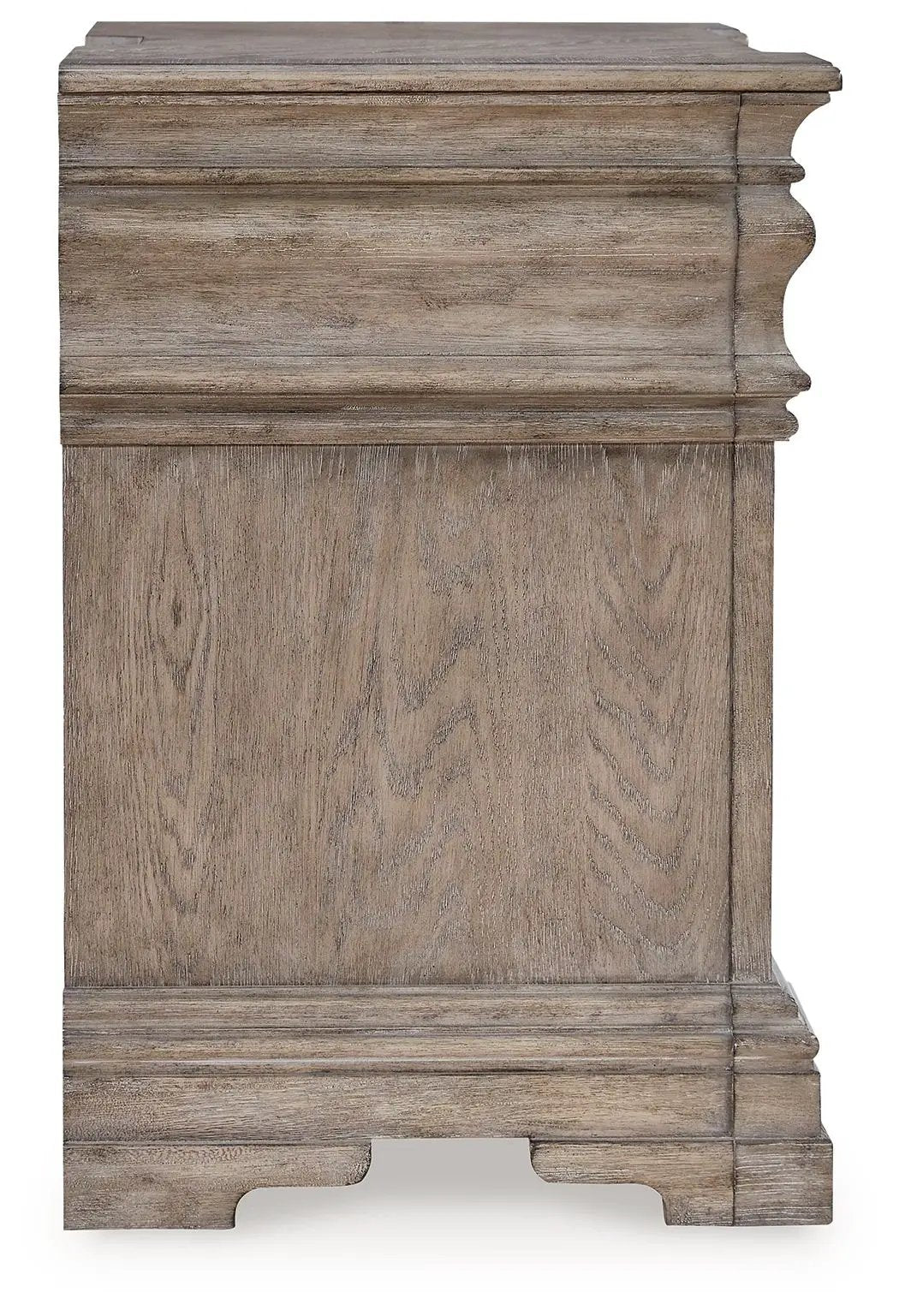 Blairhurst Three Drawer Nightstand | Charging | Light Grayish Brown | Lined Top Drawer
