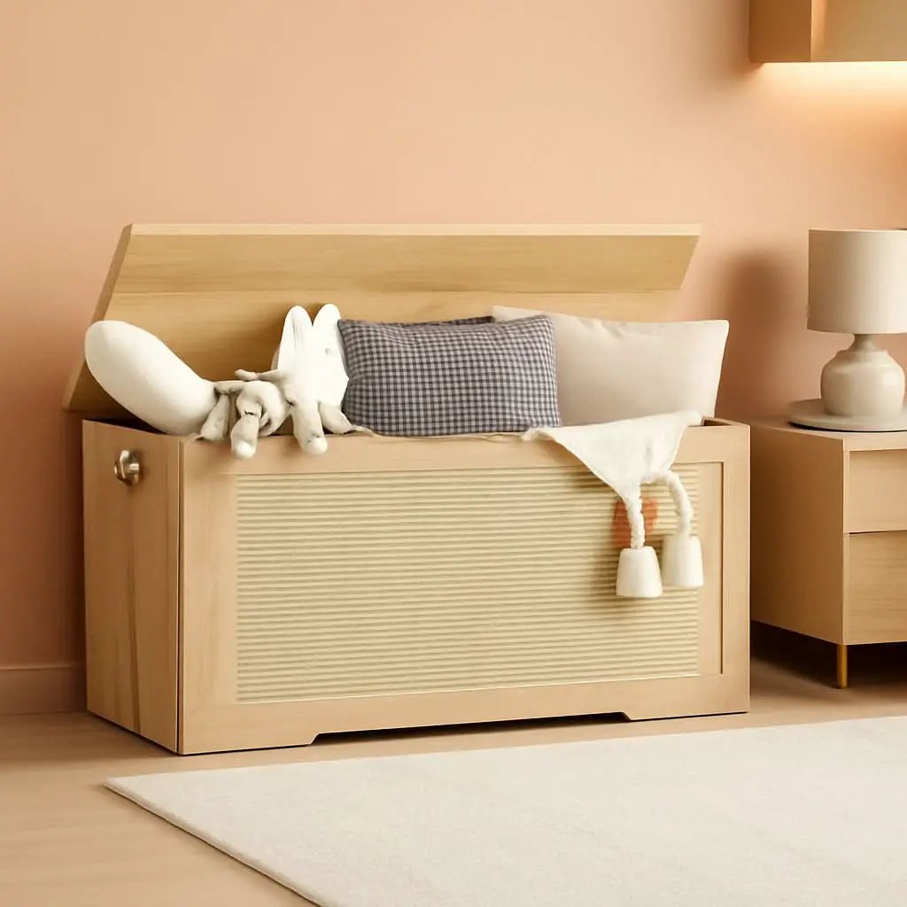 Natural 39.4 Inch StorageChest With Hinges Durable from PriceLows™
