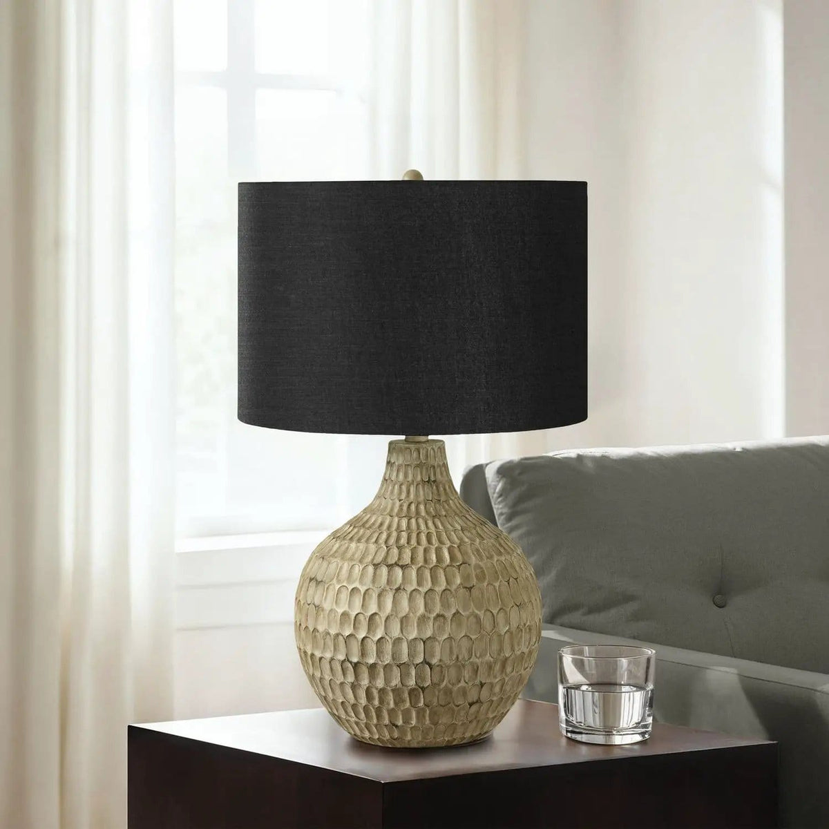Lighting, Table Lamp, Resin, Contemporary - | 15 x 15 x 24.75 in | Linen & Resin | Brown