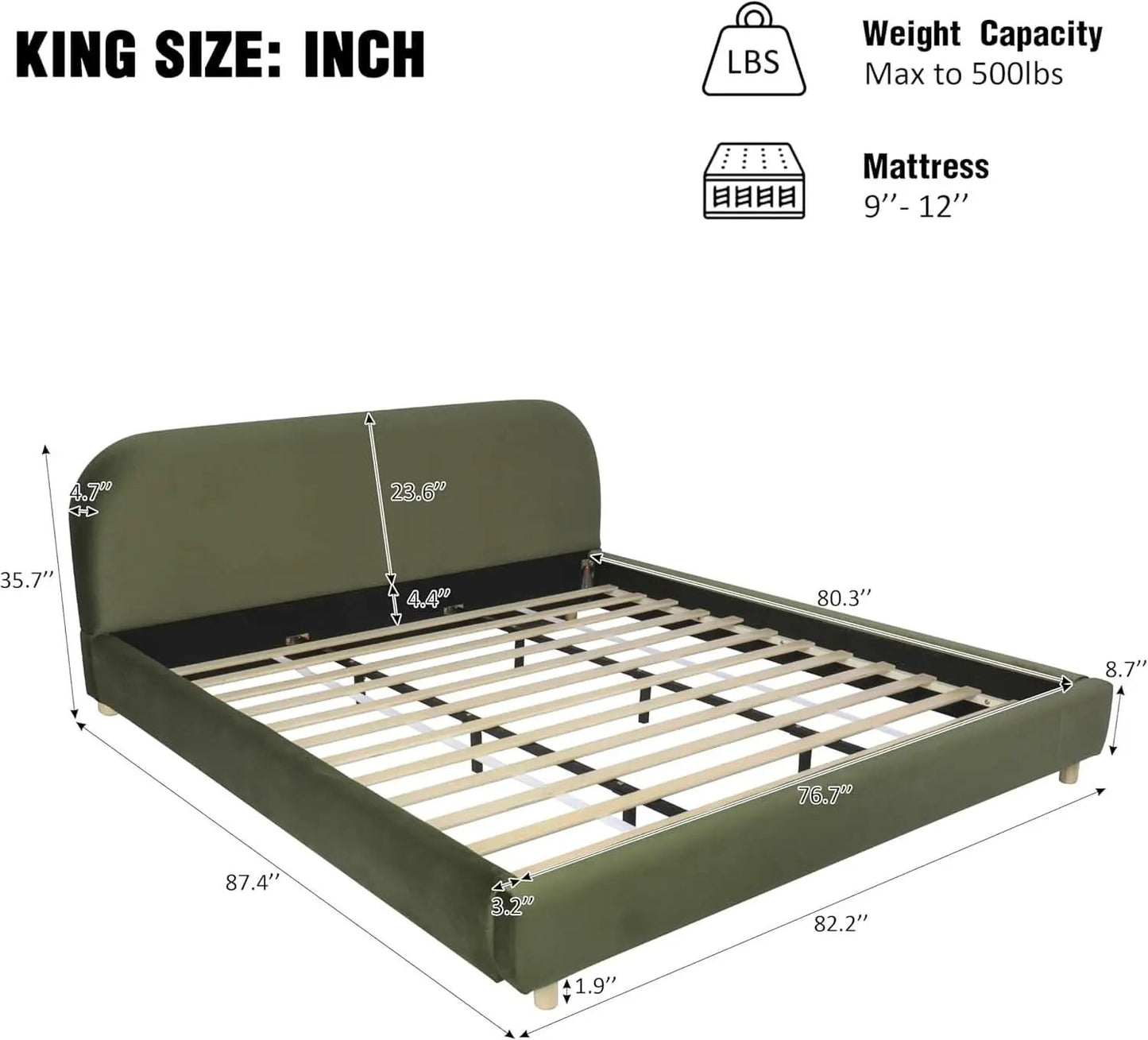 King Size Olive Green Boucle Upholstered Platform Bed from PriceLows™