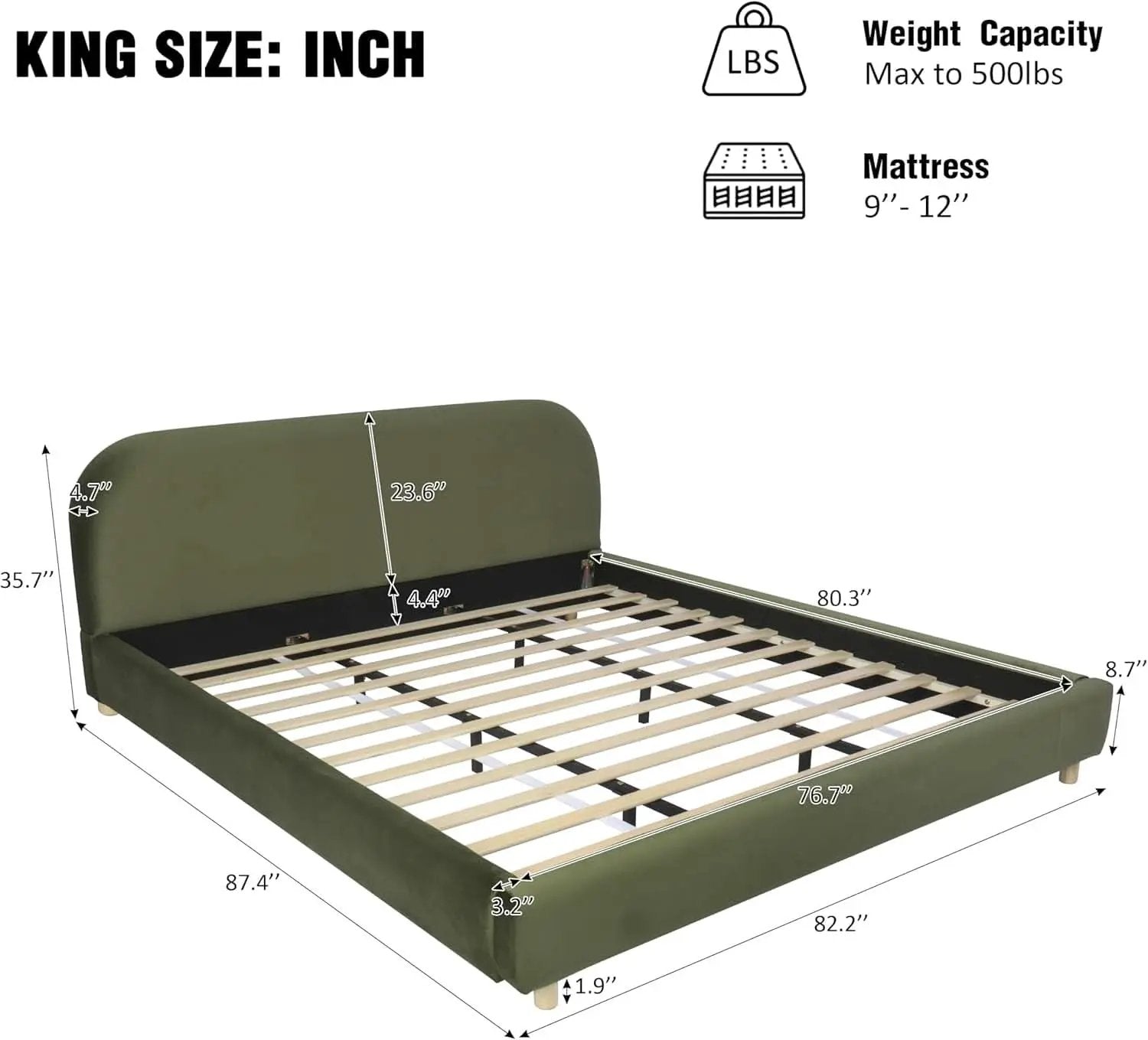 King Size Olive Green Boucle Upholstered Platform Bed from PriceLows™