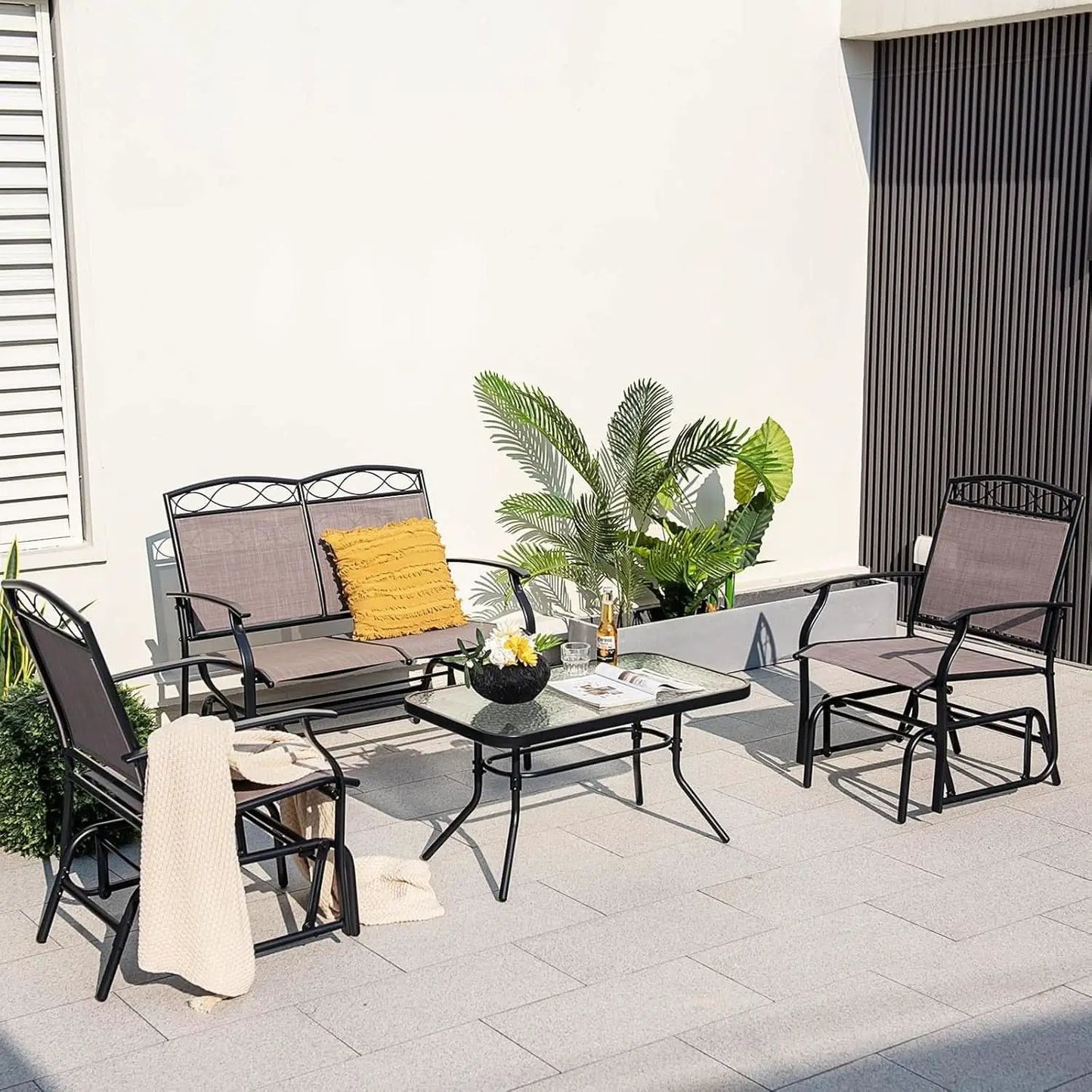 4 Piece Patio Glider Set With Gliding Loveseat Glass Table from PriceLows™