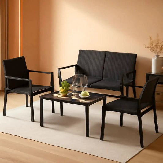 4 Piece Wicker Patio Conversation Set Black Coffee Table from PriceLows™
