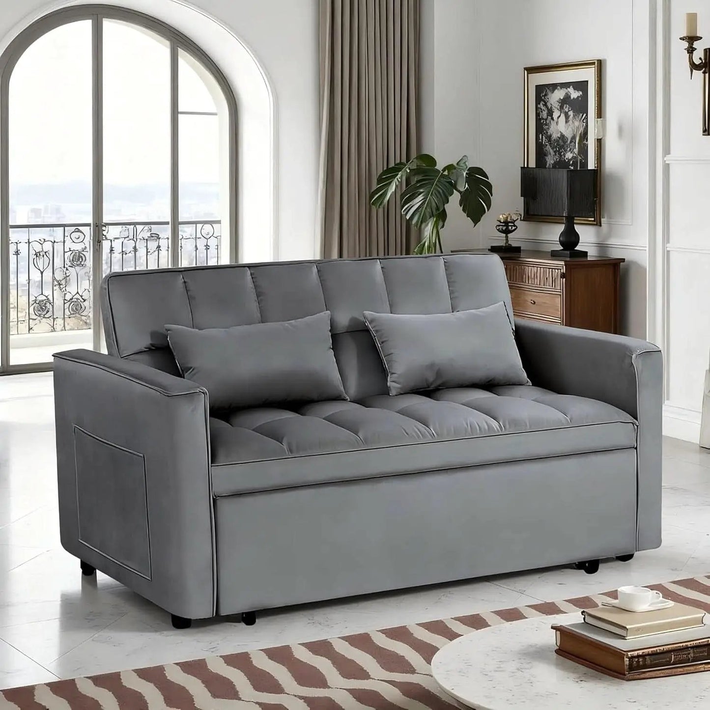 54 Inches Convertible Sofa Bed With Adjustable Backrest from PriceLows™