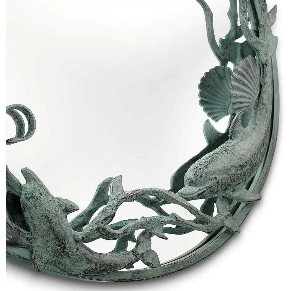 Dolphin Trio Wall Mirror Cast Iron Verdigris Finish 26 Inch from PriceLows™