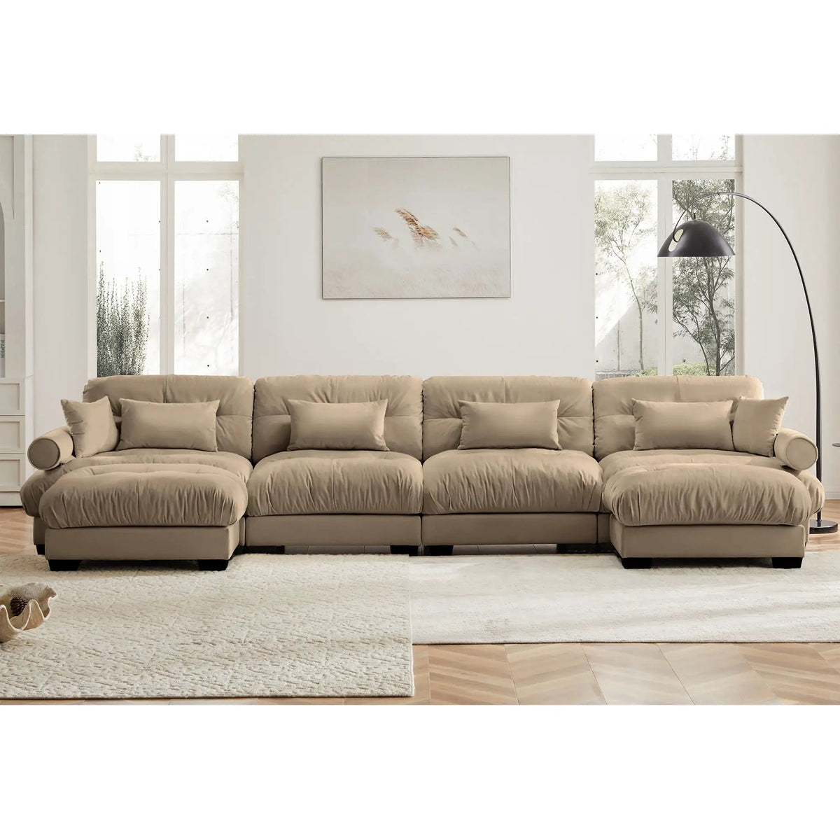 Modern Sectional Sofa | With Ottoman | Deep Seat Cushions | Throw Pillows