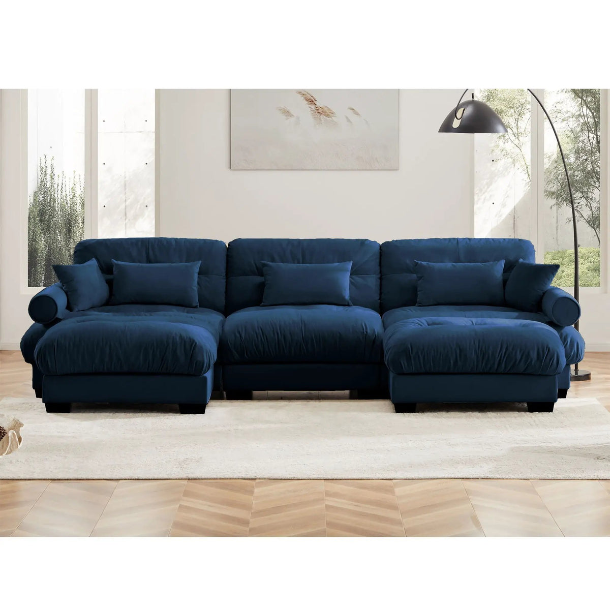 Modular Sectional Sofa | Deep Comfort Cushions | Vintage Fabric Ottoman