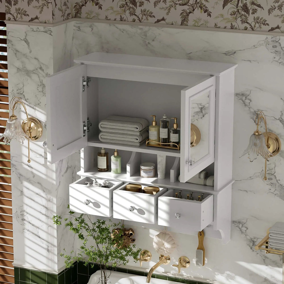 Bathroom Mirror Cabinet With Drawers | Organizer Hooks | High-Definition Mirrors | Soft-Close Hardware