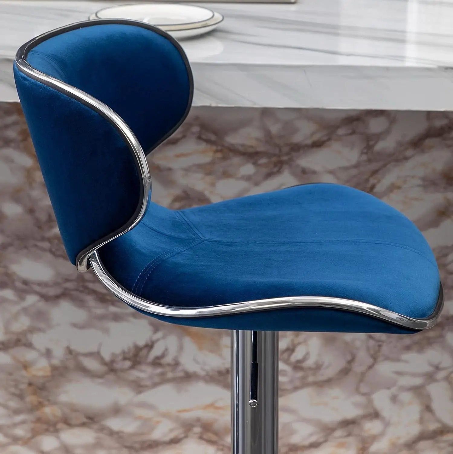 Blue Velvet Upholstered Adjustable Swivel Barstool Set Of 2 from PriceLows™