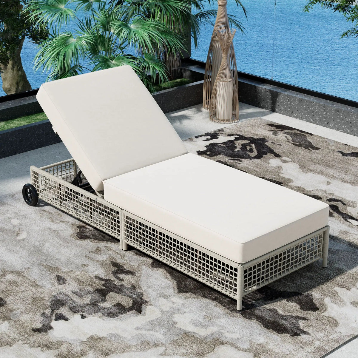 Outdoor Lounge Chair | 5 Position Reclining | Portable Wheels