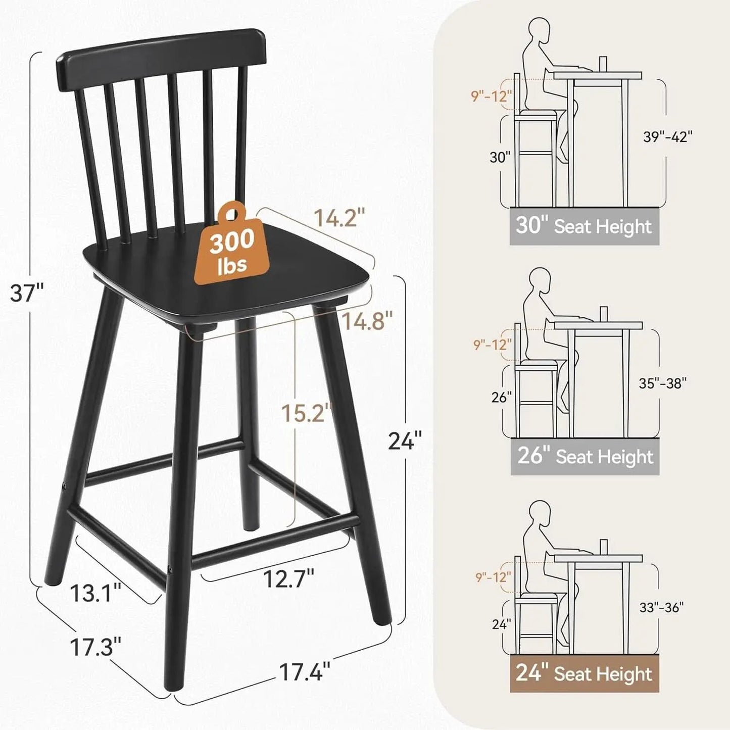 Classic Wooden Bar Stools Set of Four for Kitchen from PriceLows™