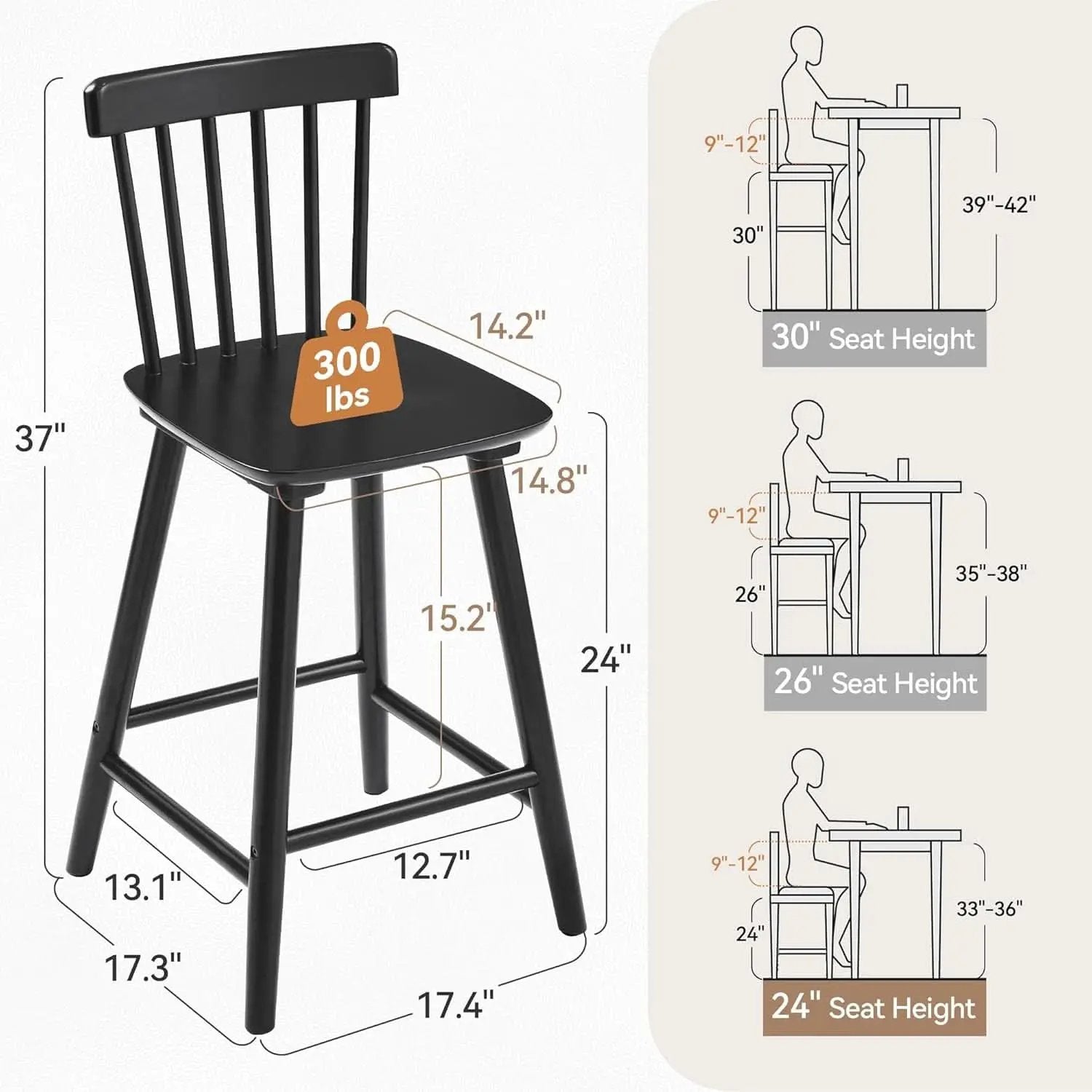 Classic Wooden Bar Stools Set of Four for Kitchen from PriceLows™