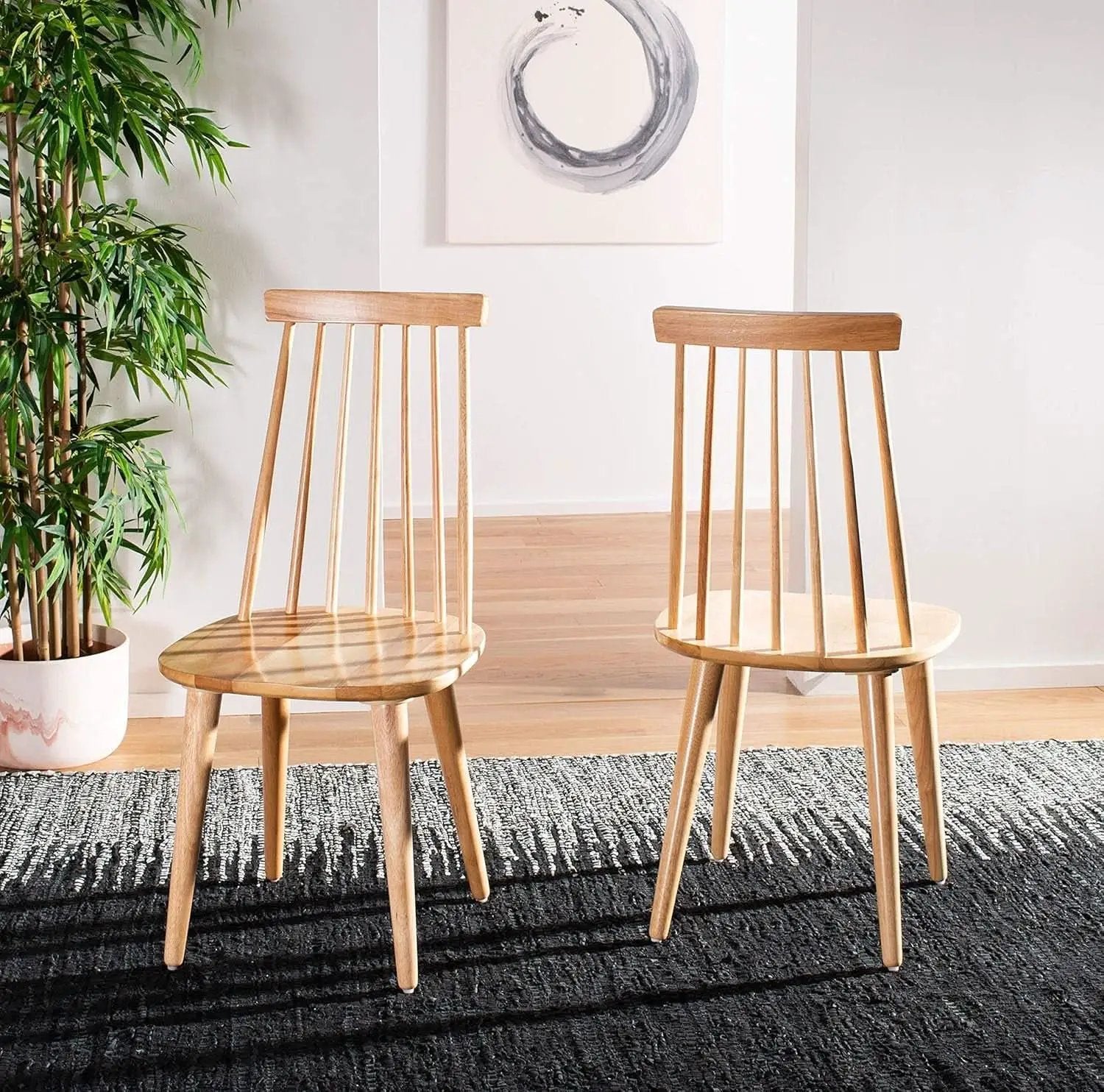 Wood Farmhouse Spindle Dining Chair Natural Finish Set Of 2 from PriceLows™