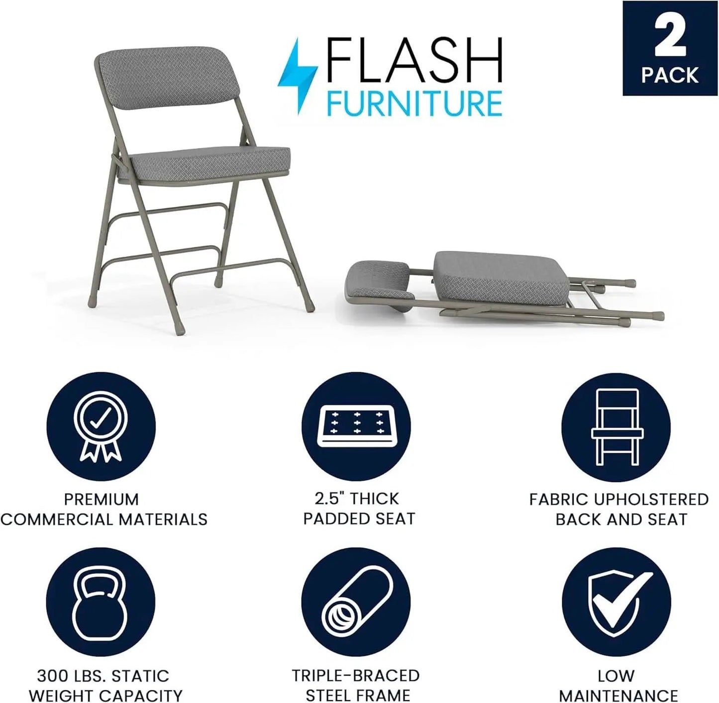 Gray Metal Folding Event Chairs With Cushioned Seats Set Of 2 from PriceLows™