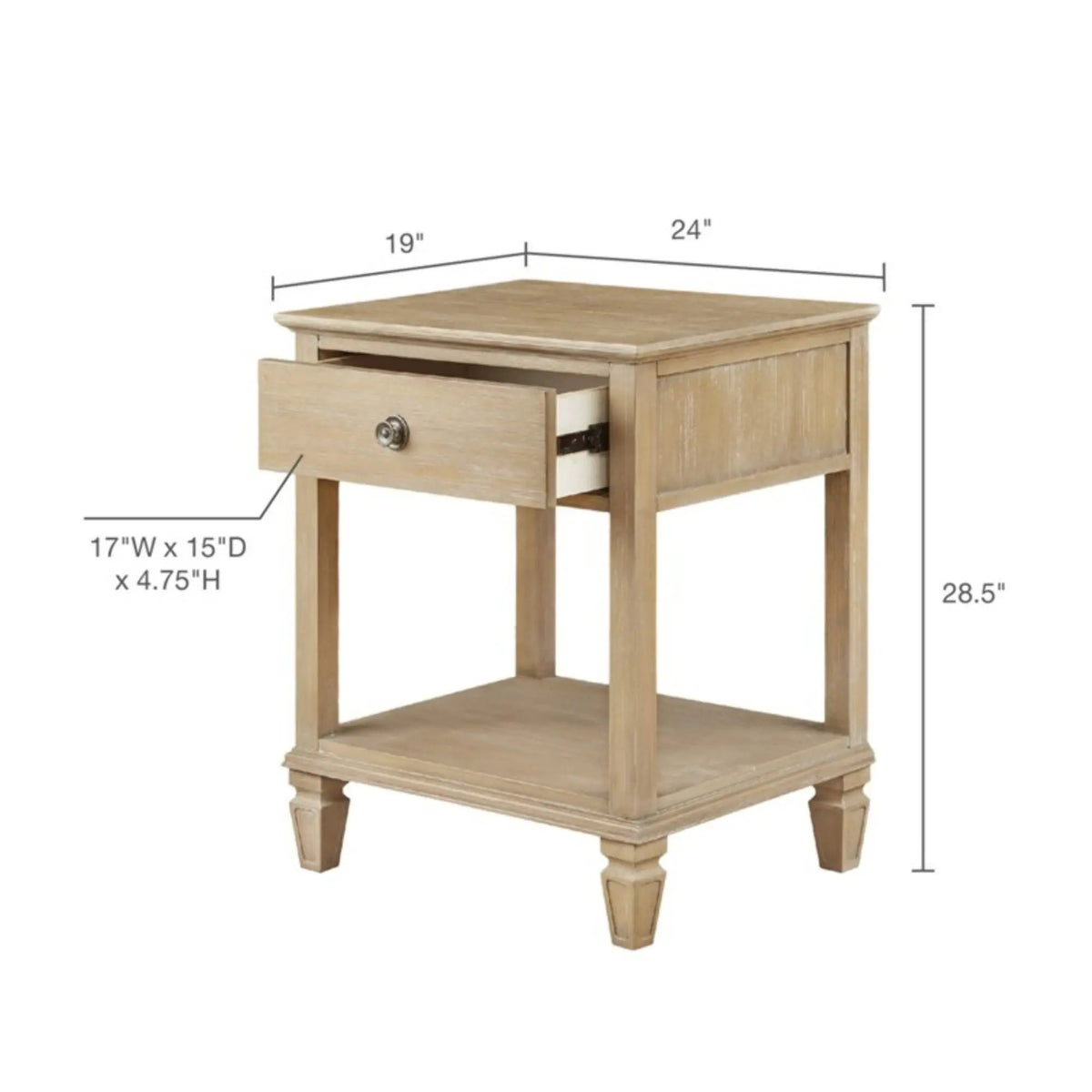 Victoria Bedside Table | Aged Brown Oak Finish | Drawer And Open Shelf | Wire Brush Detail