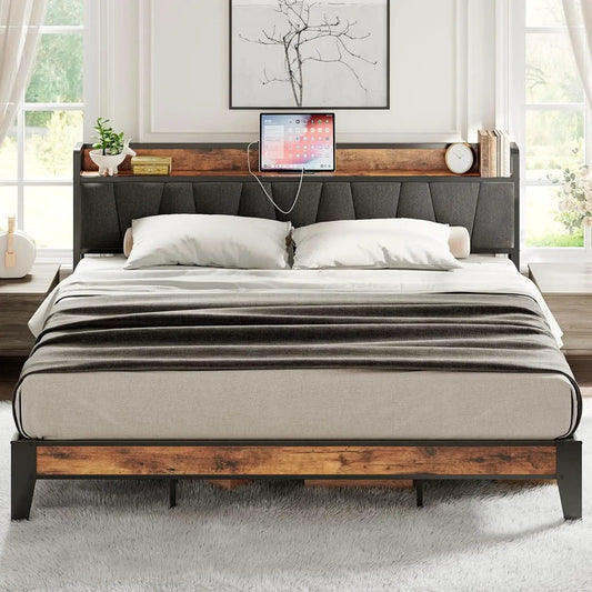 King Size Bed Frame With Storage Headboard And USB Charging Ports from PriceLows™