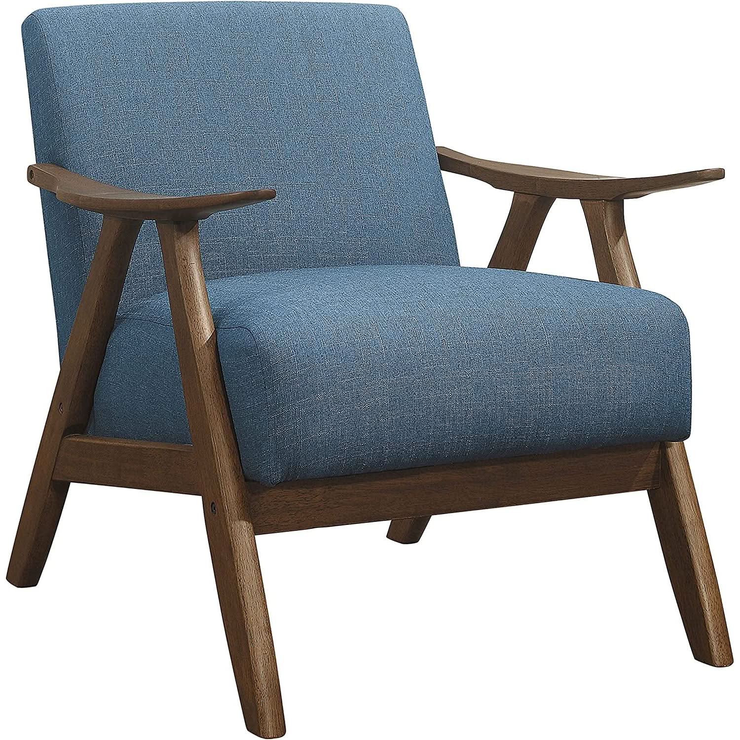Blue Elle Accent Chair With Linen Upholstery Retro Style from PriceLows™
