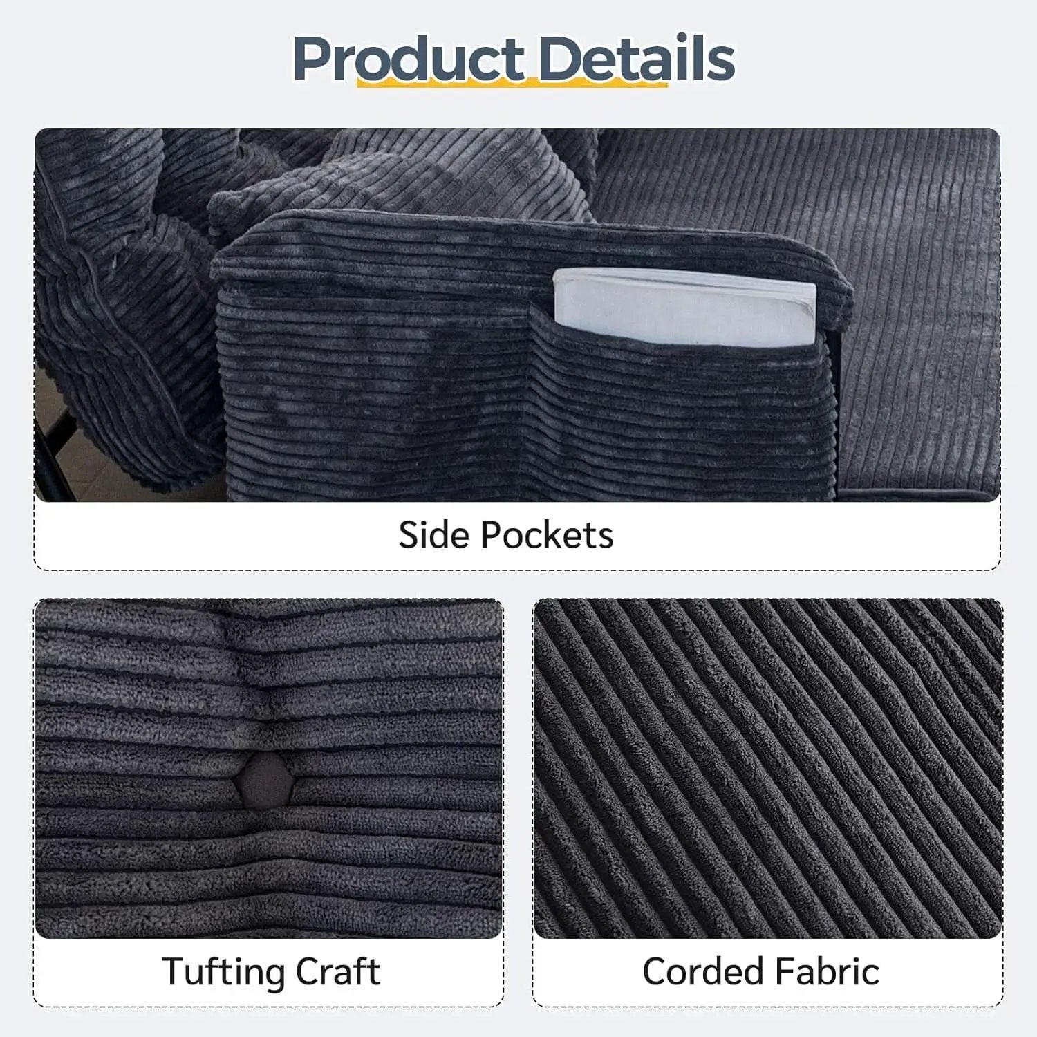 Customizable Dark Grey Floor Sofa Bed With Five Position Adjustment from PriceLows™