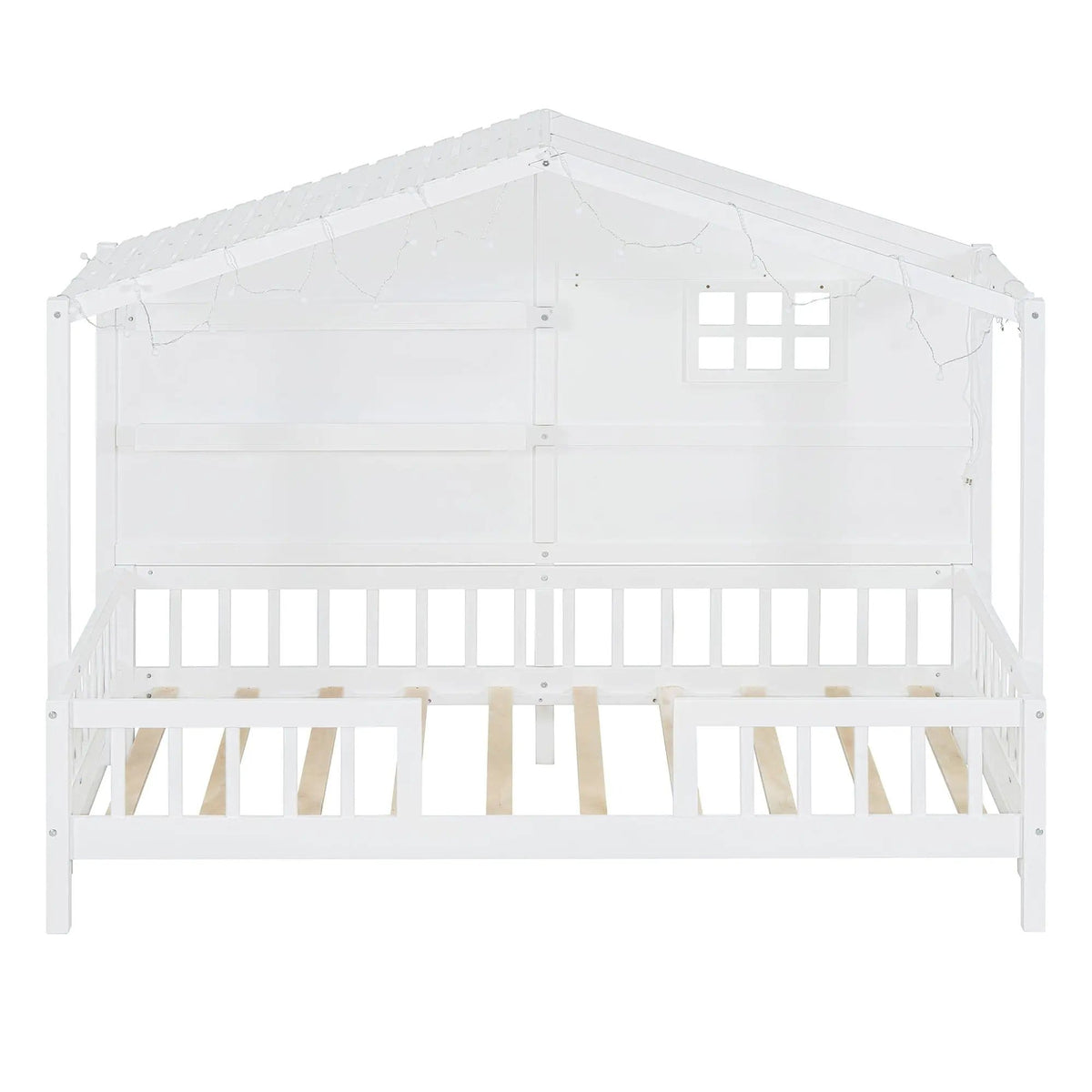 House Bed With Shelves, Window And Sparkling Light Strip On The Roof | 2 Pieces | Bedroom Furniture | Bedroom
