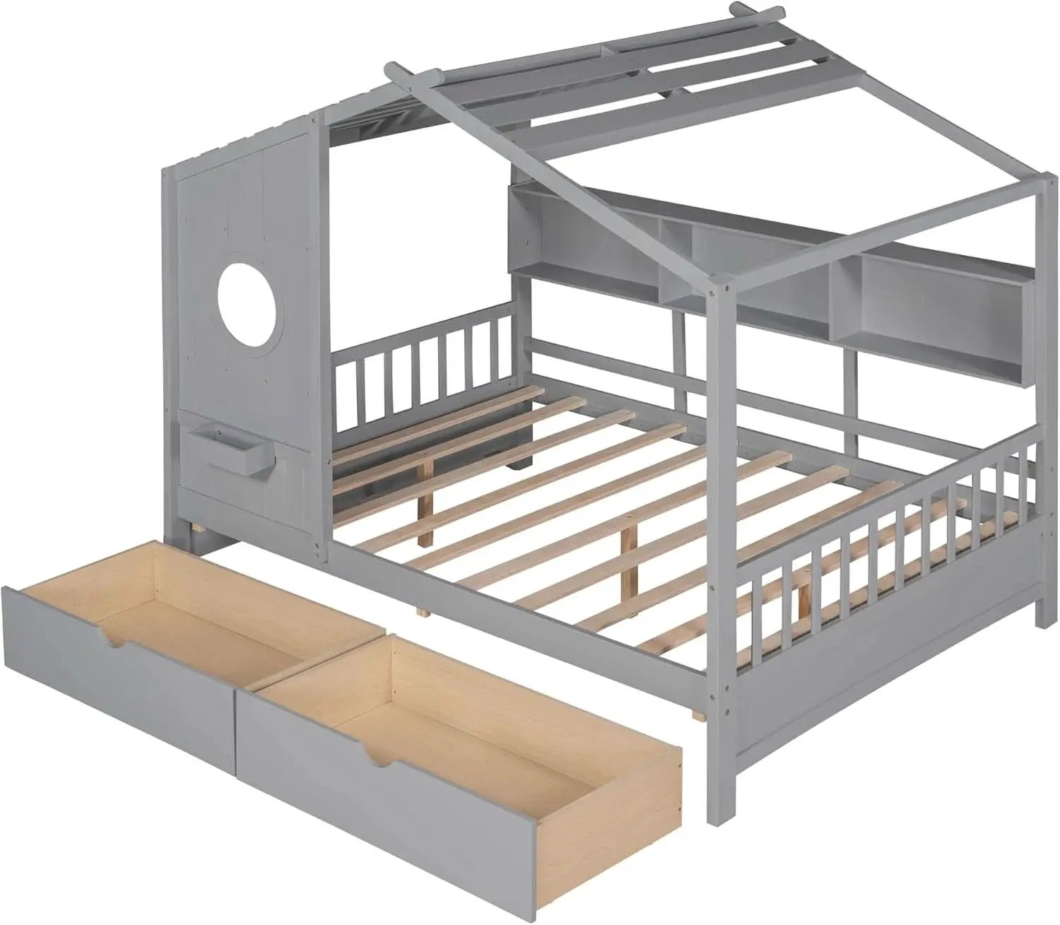 Kids Full Playhouse Bed With Drawers Shelves Storage from PriceLows™