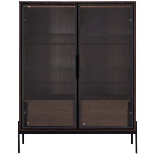 Modern Minimalist Style LED Curio Cabinet With Tempered Glass Door, Metal Legs | 39.8 x 15.7 x 51.2 in | Tempered Glass & Steel | Home