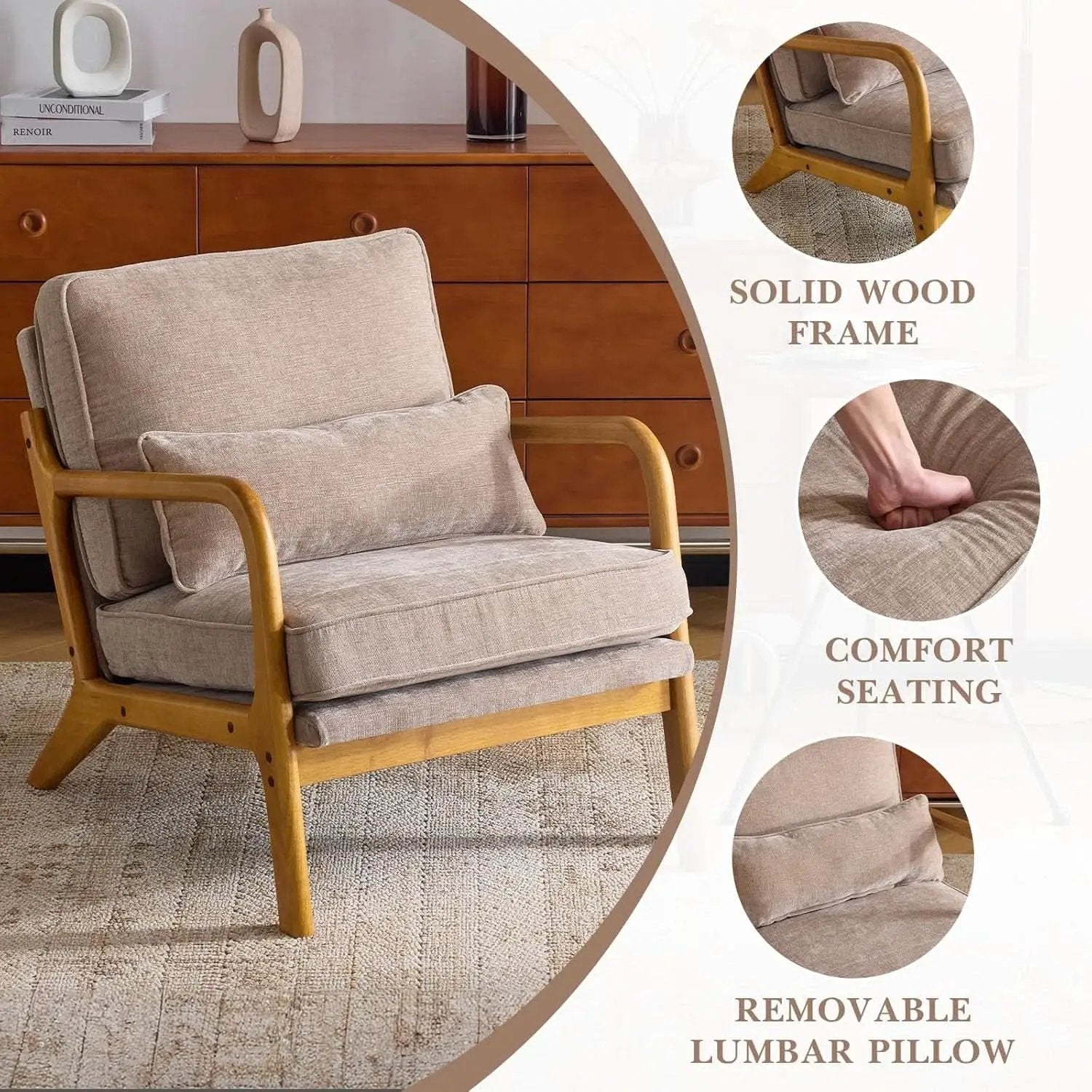Khaki Ergonomic Lumbar Pillow Contemporary Armchair from PriceLows™