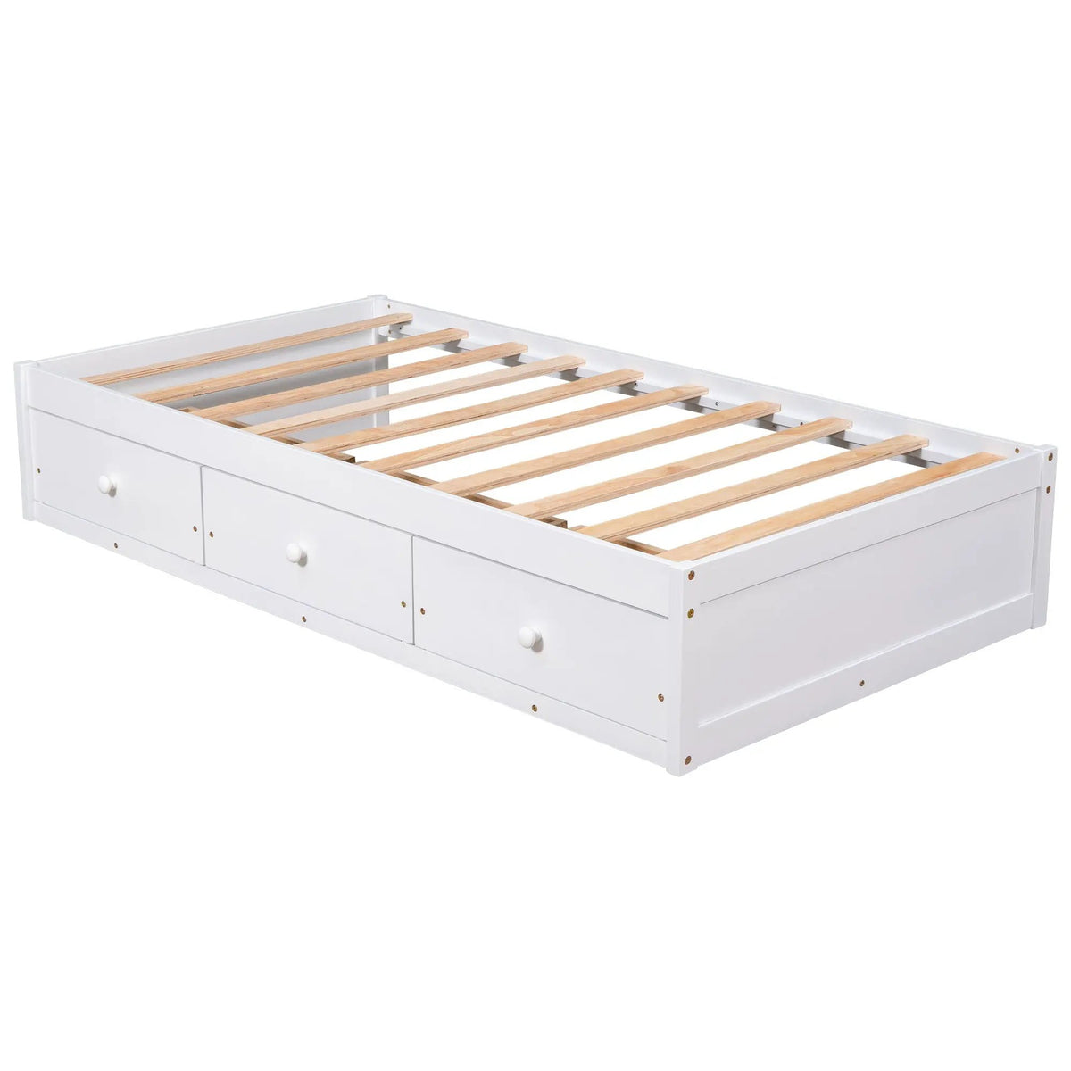 Platform Storage Bed | Solid Wood | 3 Drawers | Twin White