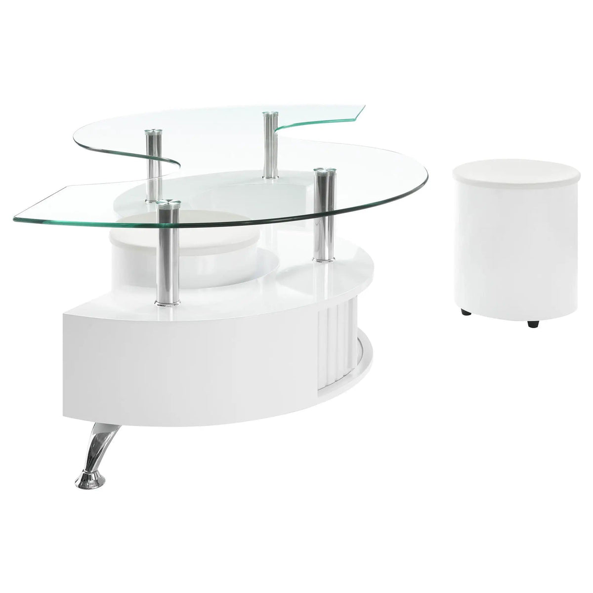 Buckley 3-piece Coffee Table and Stools Set White High Gloss | 3-Piece Set | Engineered Wood & Faux Leather | Living Room