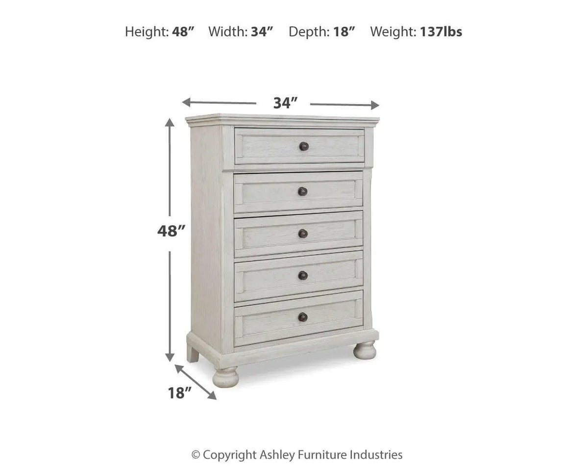 Robbinsdale Five Drawer Chest Youth | 34 x 18 x 47.88 in | Engineered Wood & Oak Veneer | Antique White