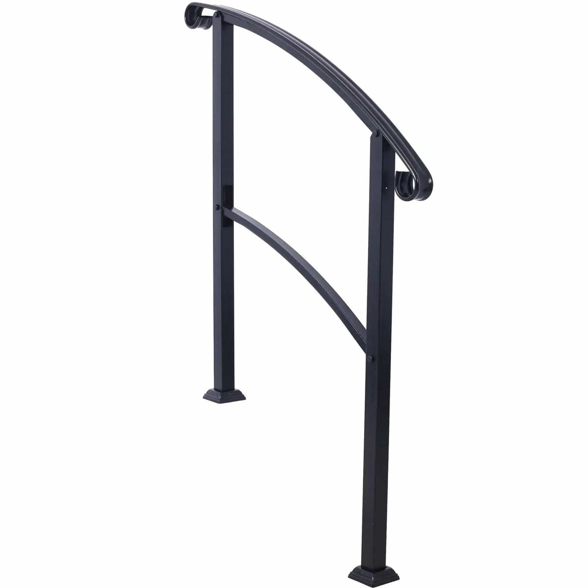 Handrails For Outdoor Steps, Fit 1 Or 3 Steps Outdoor Stair Railing, Flexible Front | 37 x 2 x 55 in | Marble & Concrete | Black