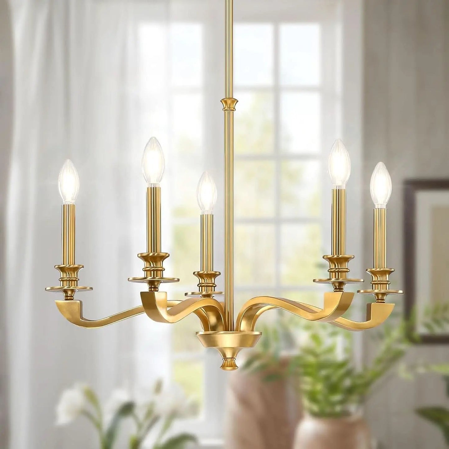 Gold 5 Light Chandelier 25.5 Inch Farmhouse Brass Dining from PriceLows™