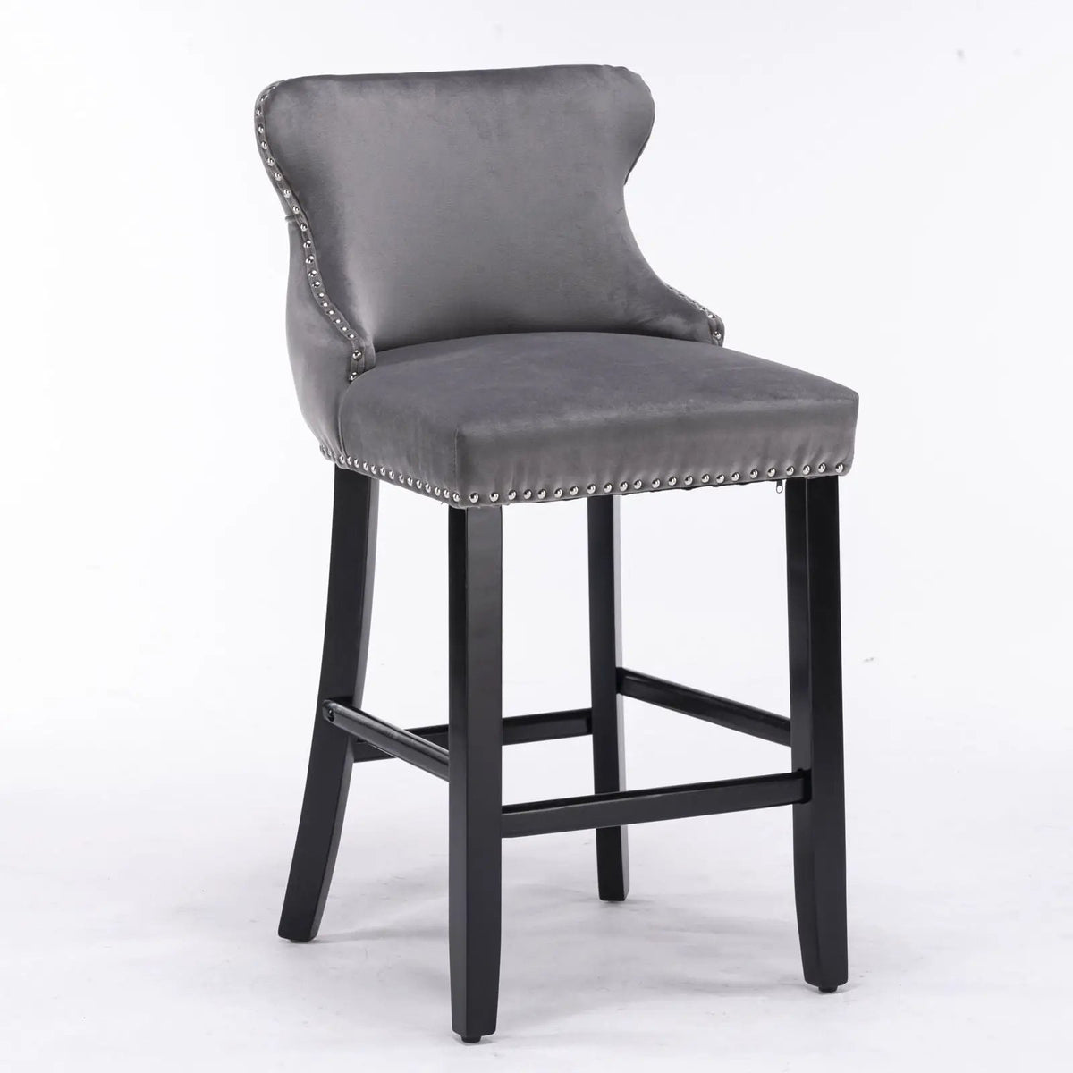 Wing-Back Barstools | Button Tufted Decoration | Wooden Legs With Nailhead Trim | Contemporary Upholstery