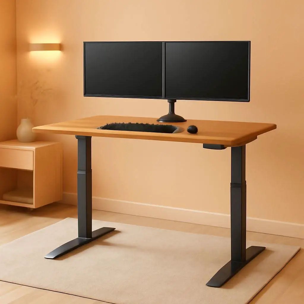 Electric Standing Desk 60 Inch With Butcher Block Top from PriceLows™
