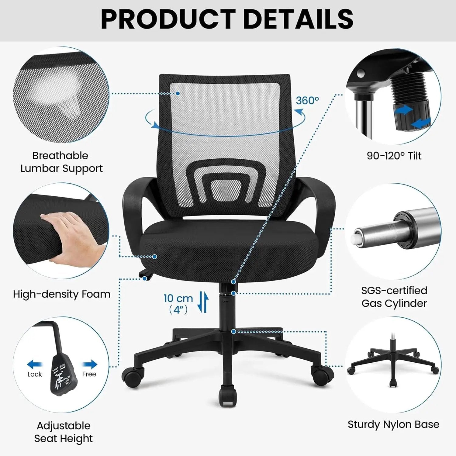 Ergonomic Mesh Office Chair Black Height Adjustable 2 Pack from PriceLows™